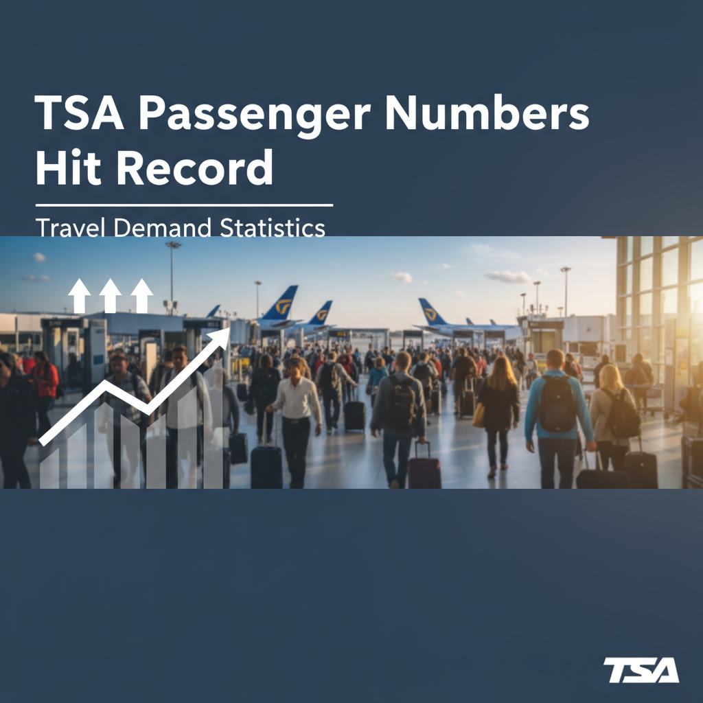 Professional blog header image for article titled: TSA Passenger Numbers Hit Record - Travel Demand Statistics. High quality, relevant imagery, clean composition.