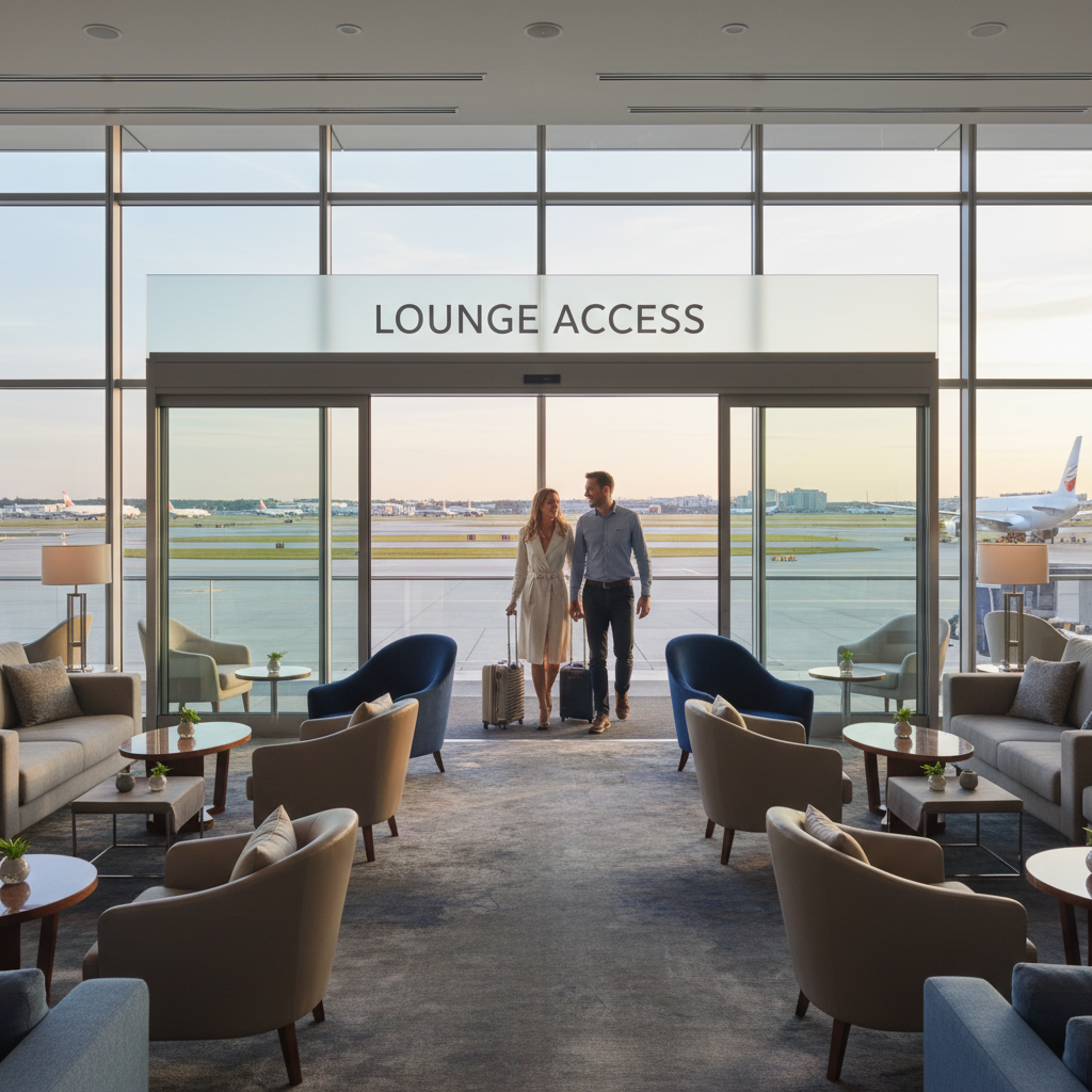 Professional blog header image for article titled: Lounge access. High quality, relevant imagery, clean composition.
