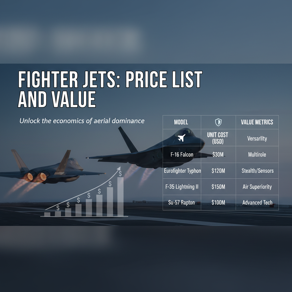 Professional blog header image for article titled: Fighter Jets Price List and Value. High quality, relevant imagery, clean composition.