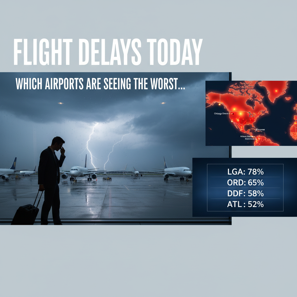 Professional blog header image for article titled: Flight Delays Today - Which Airports Are Seeing the Worst.... High quality, relevant imagery, clean composition.
