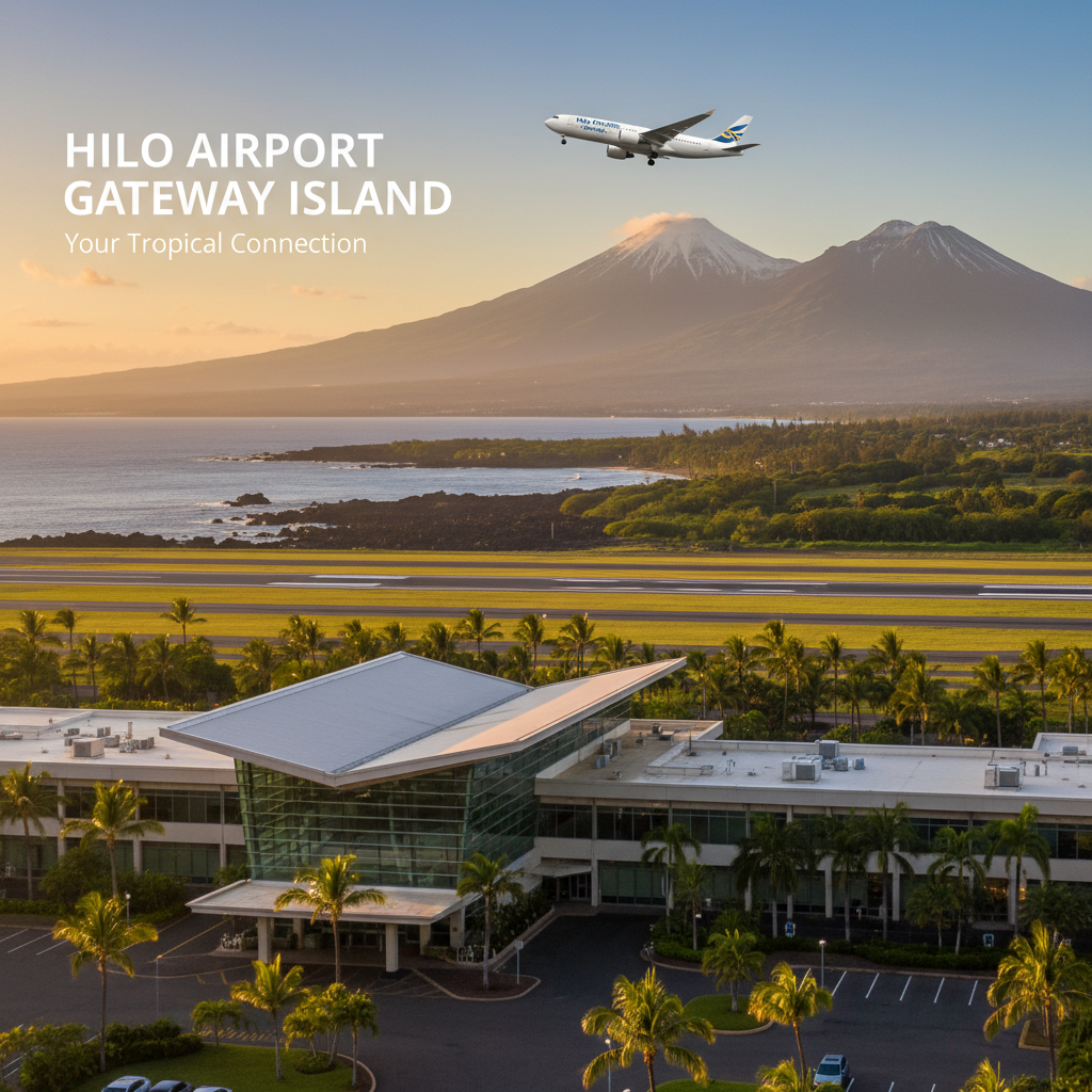 Professional blog header image for article titled: Hilo Airport Gateway Island. High quality, relevant imagery, clean composition.