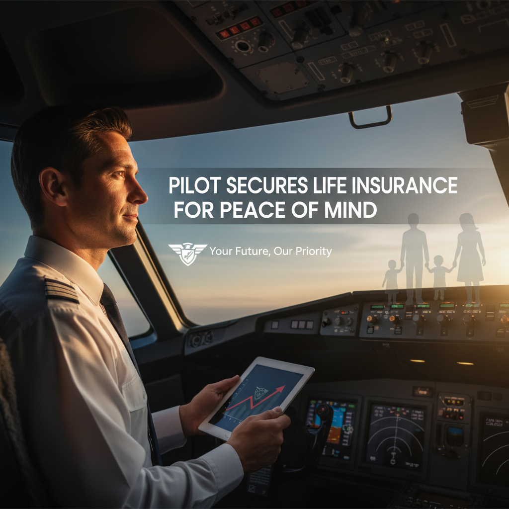 Professional blog header image for article titled: Pilot Secures Life Insurance for Peace of Mind. High quality, relevant imagery, clean composition.