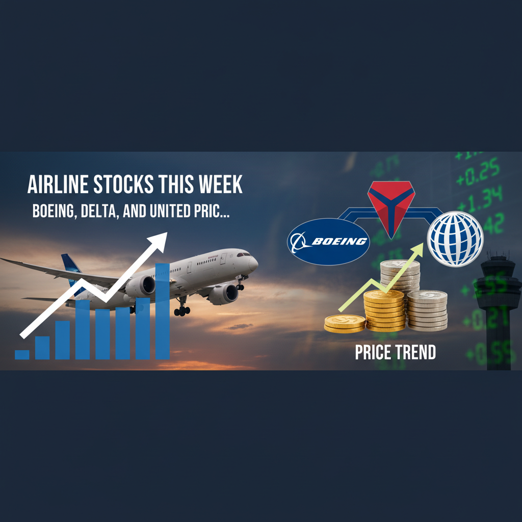 Professional blog header image for article titled: Airline Stocks This Week - Boeing, Delta, and United Pric.... High quality, relevant imagery, clean composition.