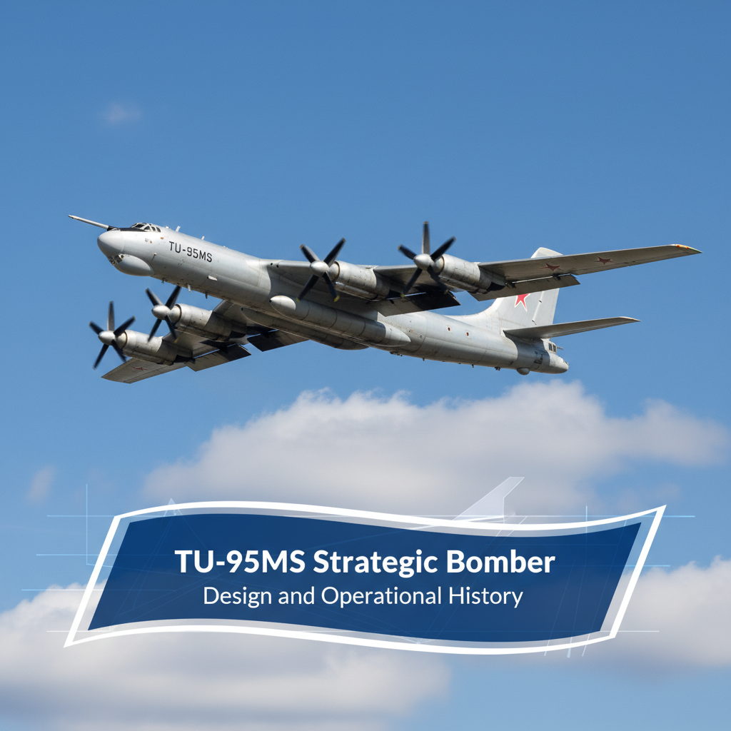 Professional blog header image for article titled: TU-95MS Strategic Bomber - Design and Operational History. High quality, relevant imagery, clean composition.