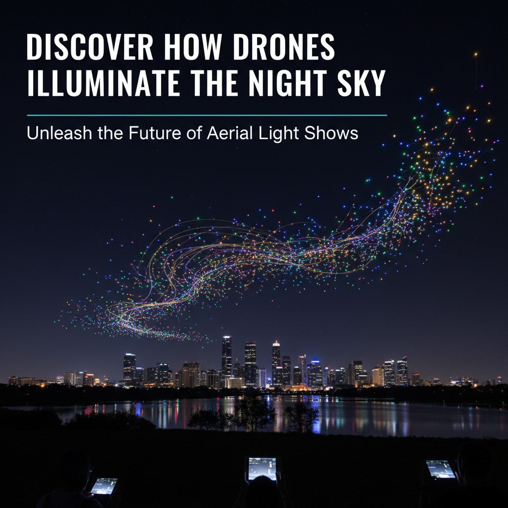 Professional blog header image for article titled: Discover How Drones Illuminate the Night Sky. High quality, relevant imagery, clean composition.