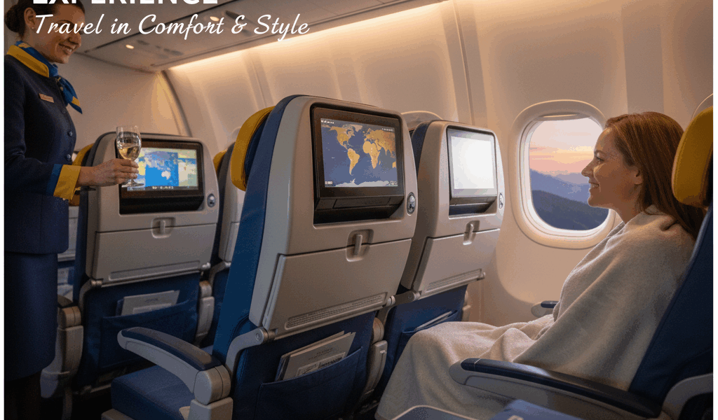 Professional blog header image for article titled: Condor Premium Economy Experience. High quality, 