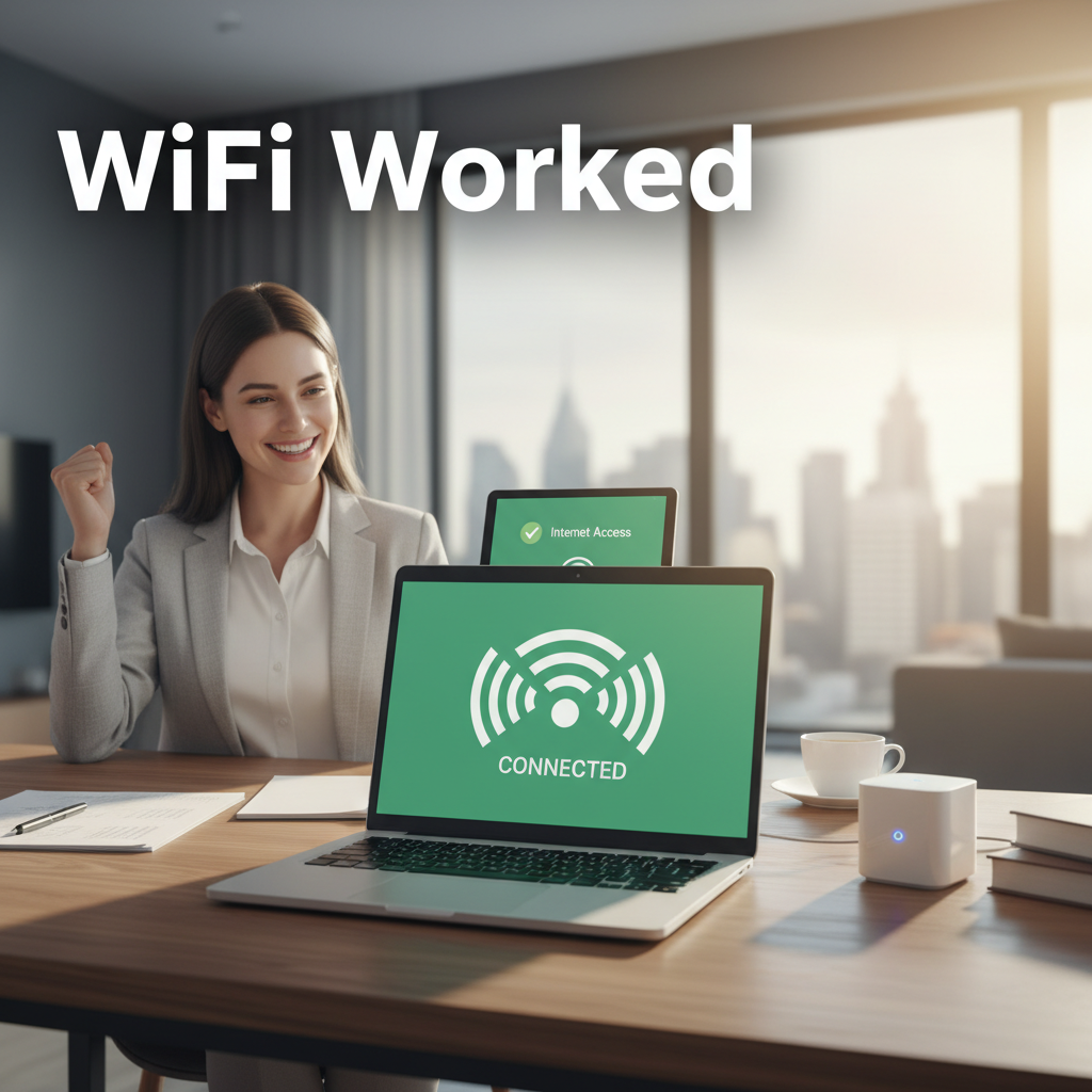 Professional blog header image for article titled: WiFi worked. High quality, relevant imagery, clean composition.