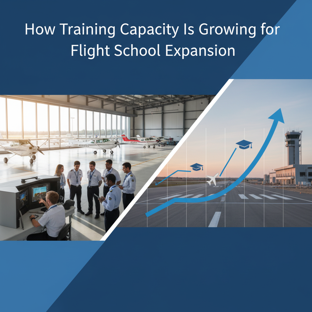 Professional blog header image for article titled: How Training Capacity Is Growing for Flight School Expansion. High quality, relevant imagery, clean composition.