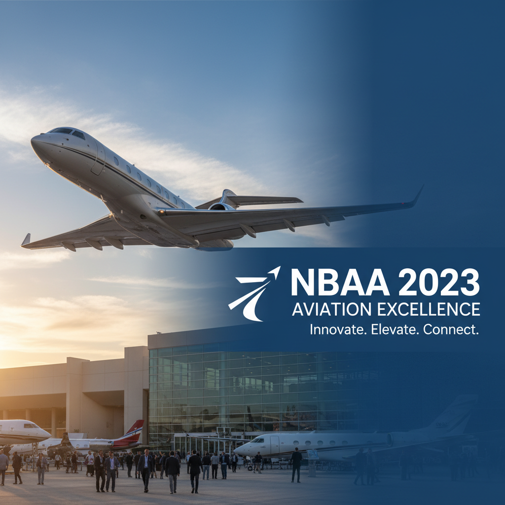 Professional blog header image for article titled: NBAA 2023 Aviation Excellence. High quality, relevant imagery, clean composition.