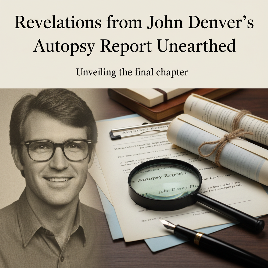 Professional blog header image for article titled: Revelations from John Denver’s Autopsy Report Unearthed. High quality, relevant imagery, clean composition.