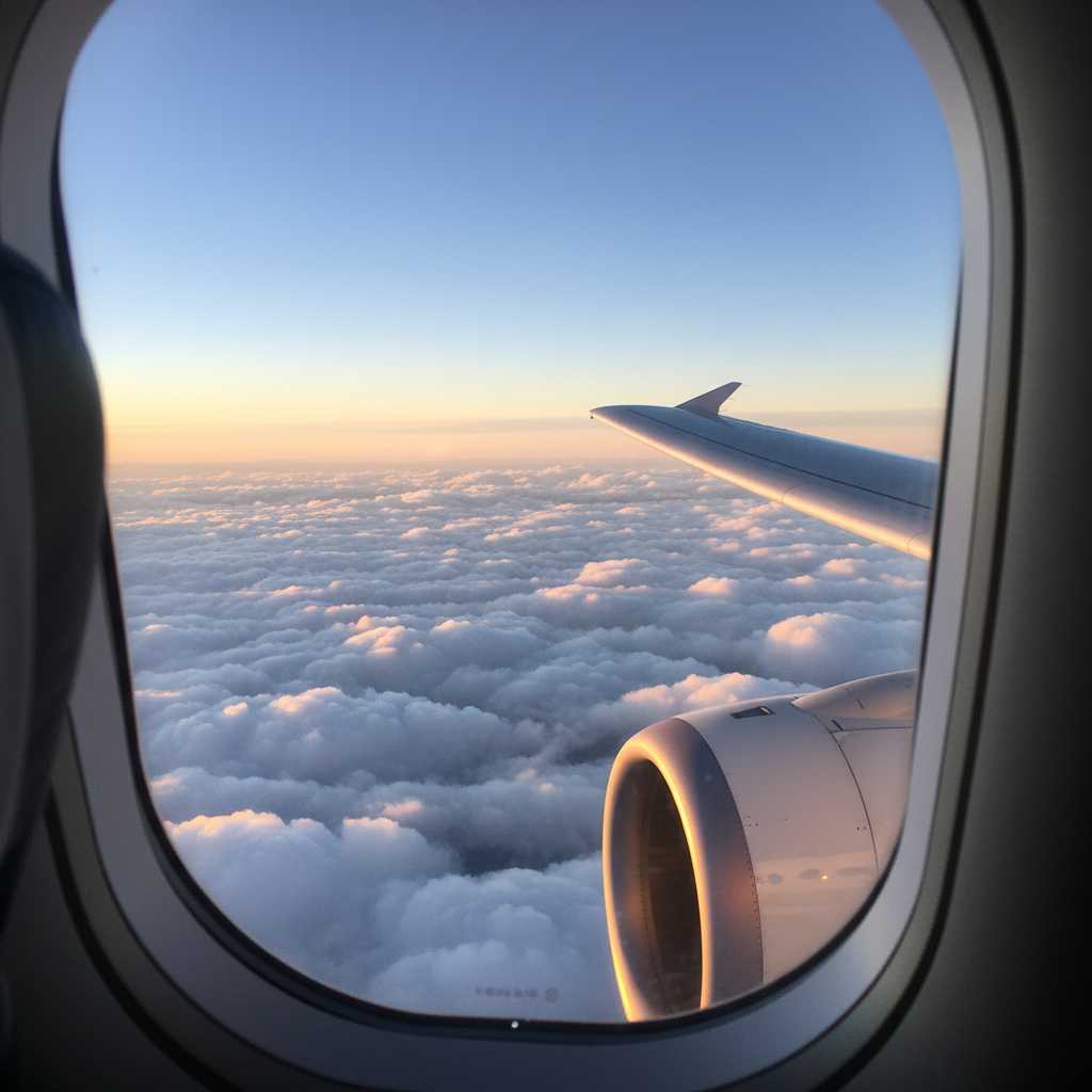 Passenger view from airplane window seat