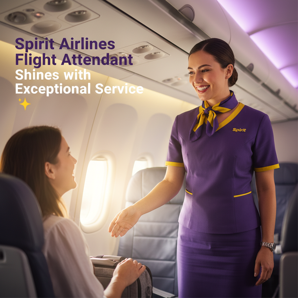Professional blog header image for article titled: Spirit Airlines Flight Attendant Shines with Exceptional Service. High quality, relevant imagery, clean composition.