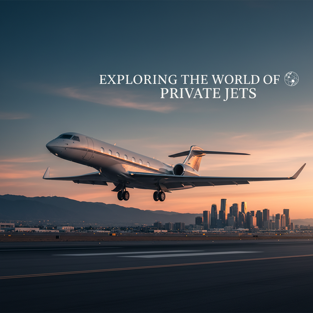 Professional blog header image for article titled: Exploring the World of Private Jets. High quality, relevant imagery, clean composition.