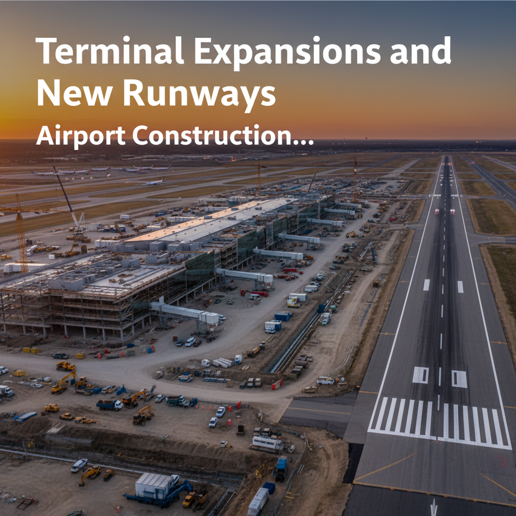 Professional blog header image for article titled: Terminal Expansions and New Runways - Airport Constructio.... High quality, relevant imagery, clean composition.