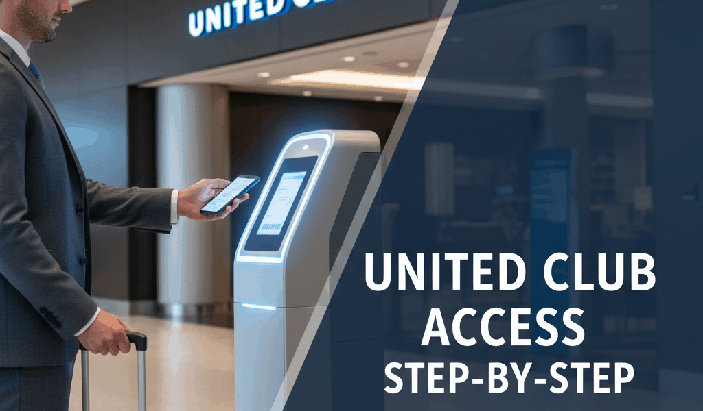 Professional blog header image for article titled: United Club Access Step-by-Step. High quality, re