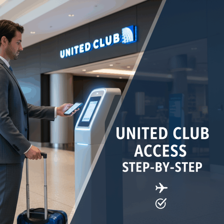 Professional blog header image for article titled: United Club Access Step-by-Step. High quality, re
