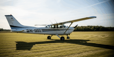 cessna 182 skylane parked on grass strip single engine high 20260331 100939