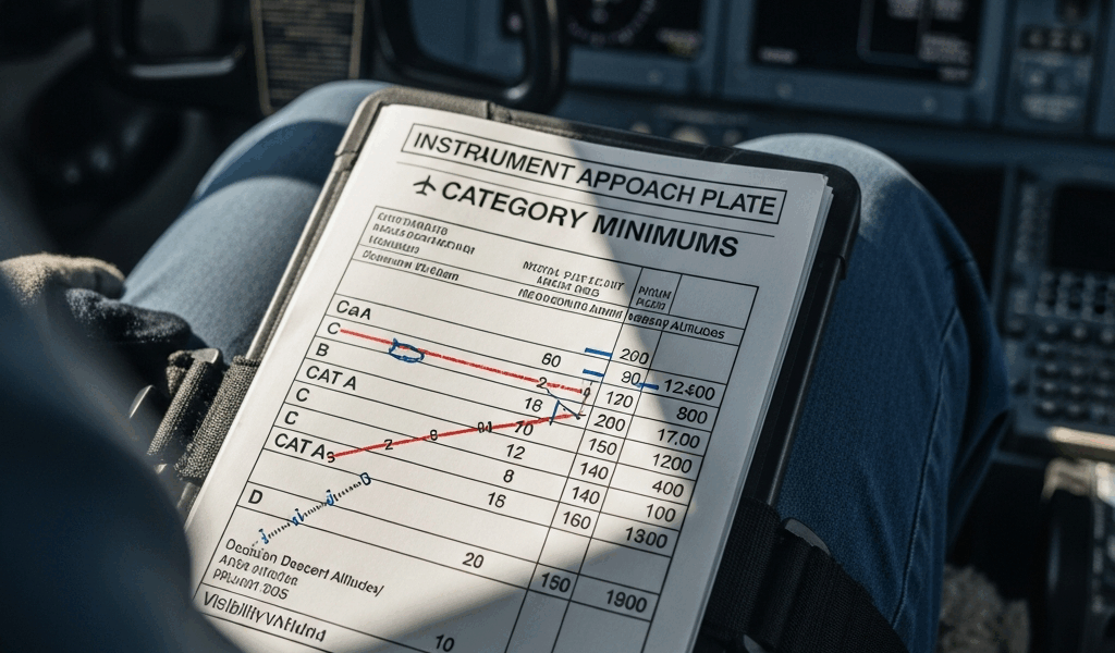 instrument approach plate chart on cockpit kneeboard with ai 20260331 100921