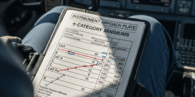 instrument approach plate chart on cockpit kneeboard with ai 20260331 100921